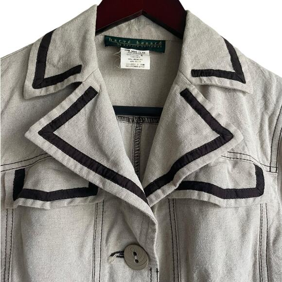 Harve Bernard Women Cropped Jacket 4 Beige Brown Trim Scabby Chic Boho Y2K Retro - Picture 14 of 15